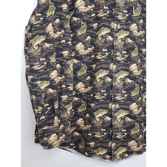 Woolrich Large Bass Fish Graphite Shirt Chamois Cotton Button Down Long Sleeve - Picture 3 of 8